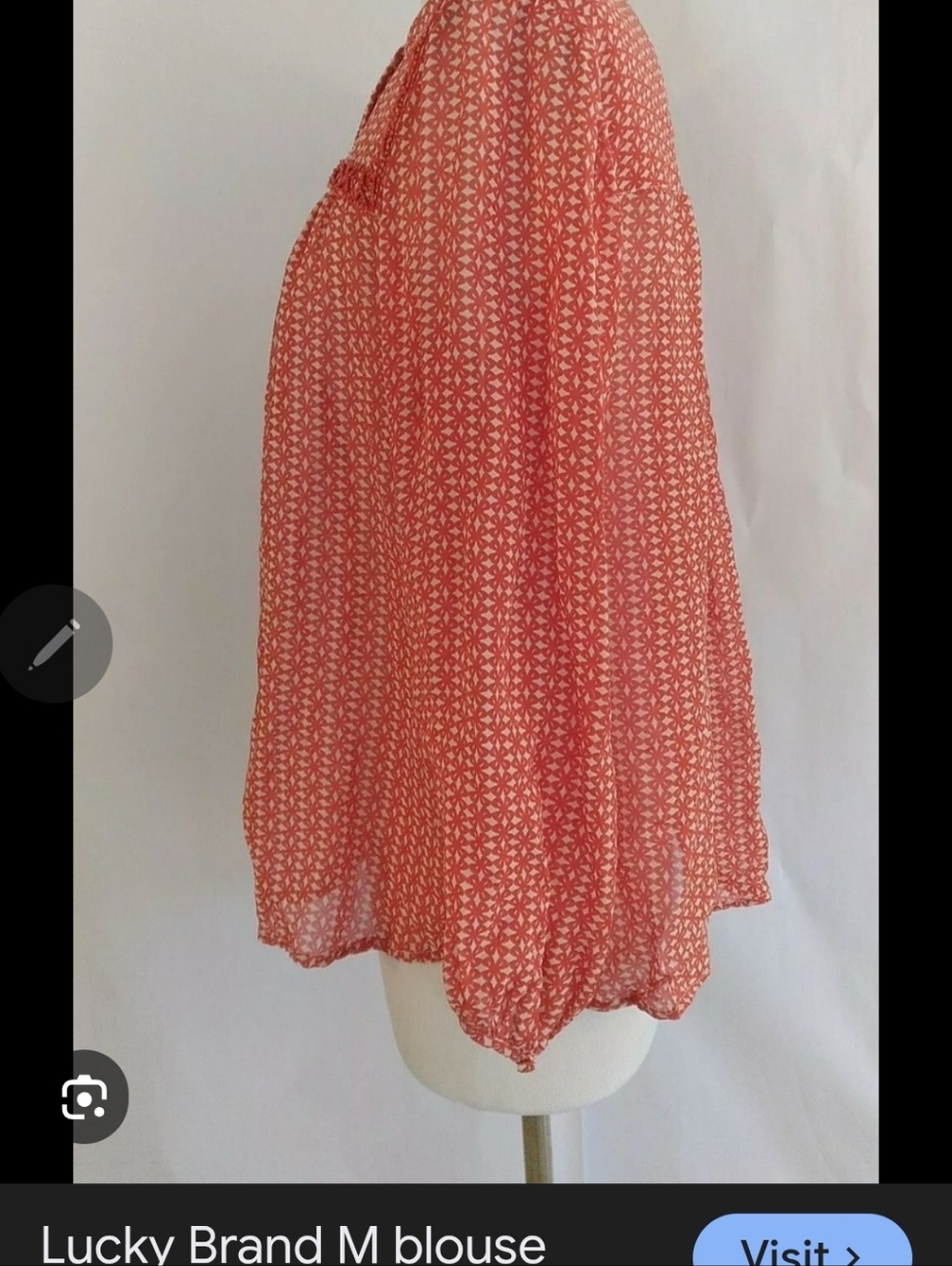 Lucky Brand Sheer Beaded Boho Peasant Blouse Orange Flowy Loose Womens Medium - Picture 11 of 12